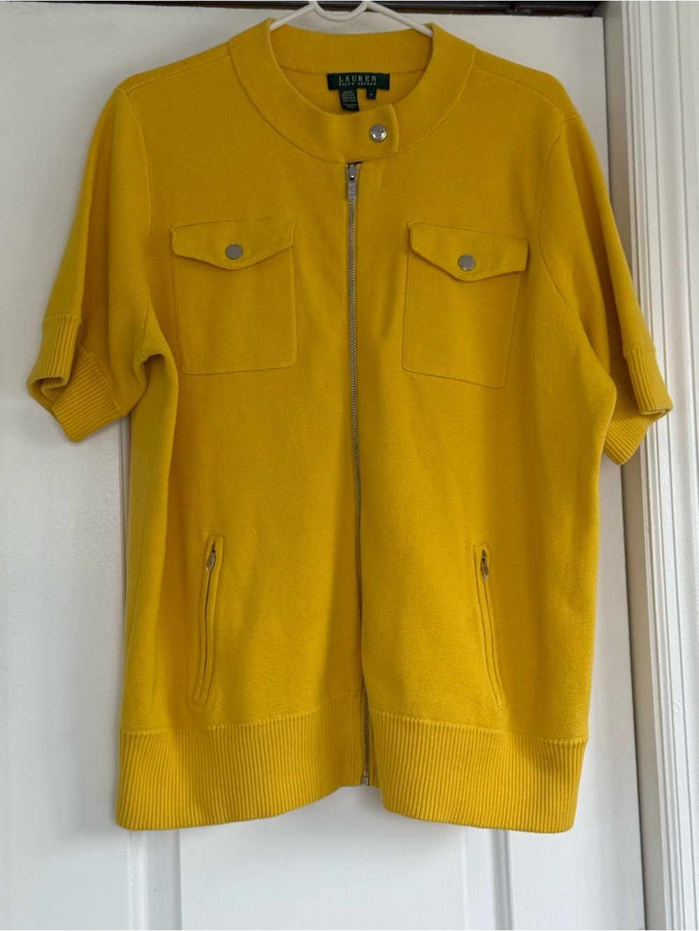 Lauren Ralph Lauren Bright Yellow Short-Sleeve Zip Cardigan